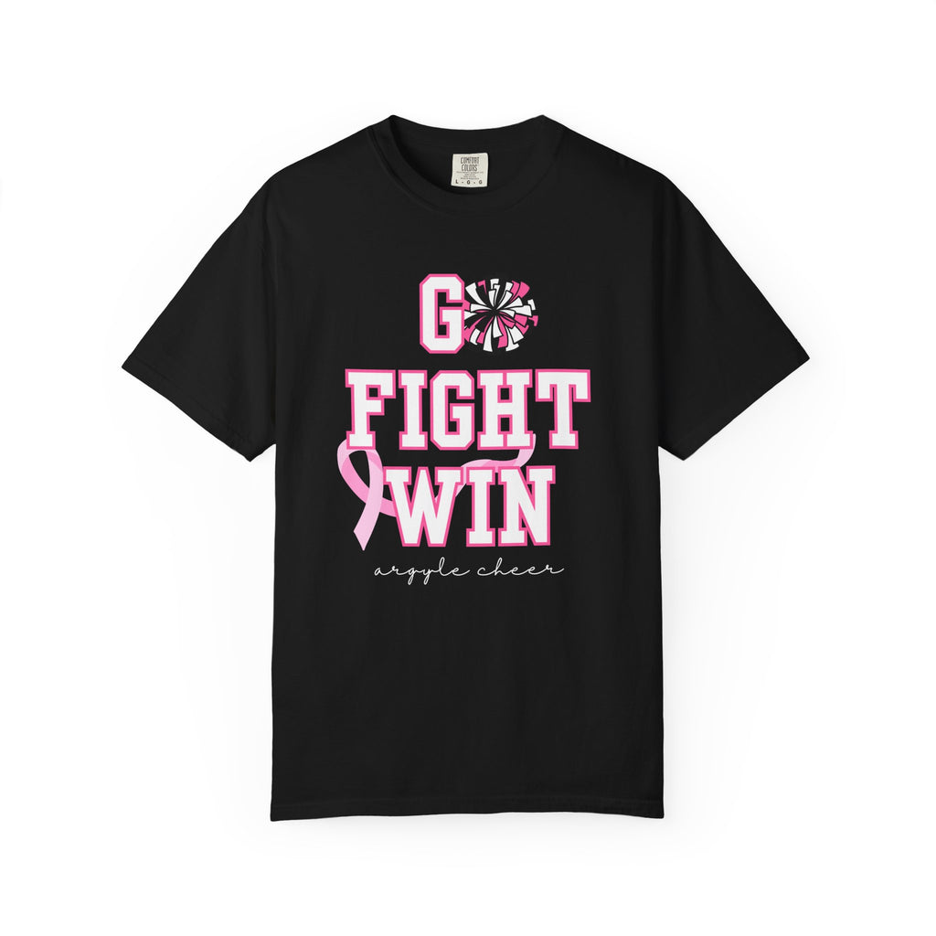 Breast Cancer Awareness Cheerleader Custom T-Shirt — "Go Fight Win" Pink Ribbon