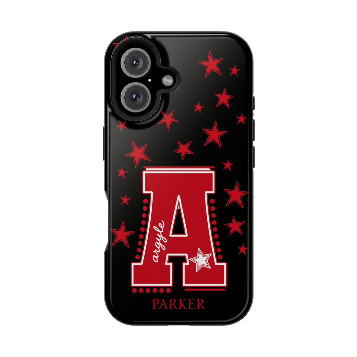 Personalized Initial Phone Case — Red Varsity 'A' with Stars (Magnetic Impact-Resistant)