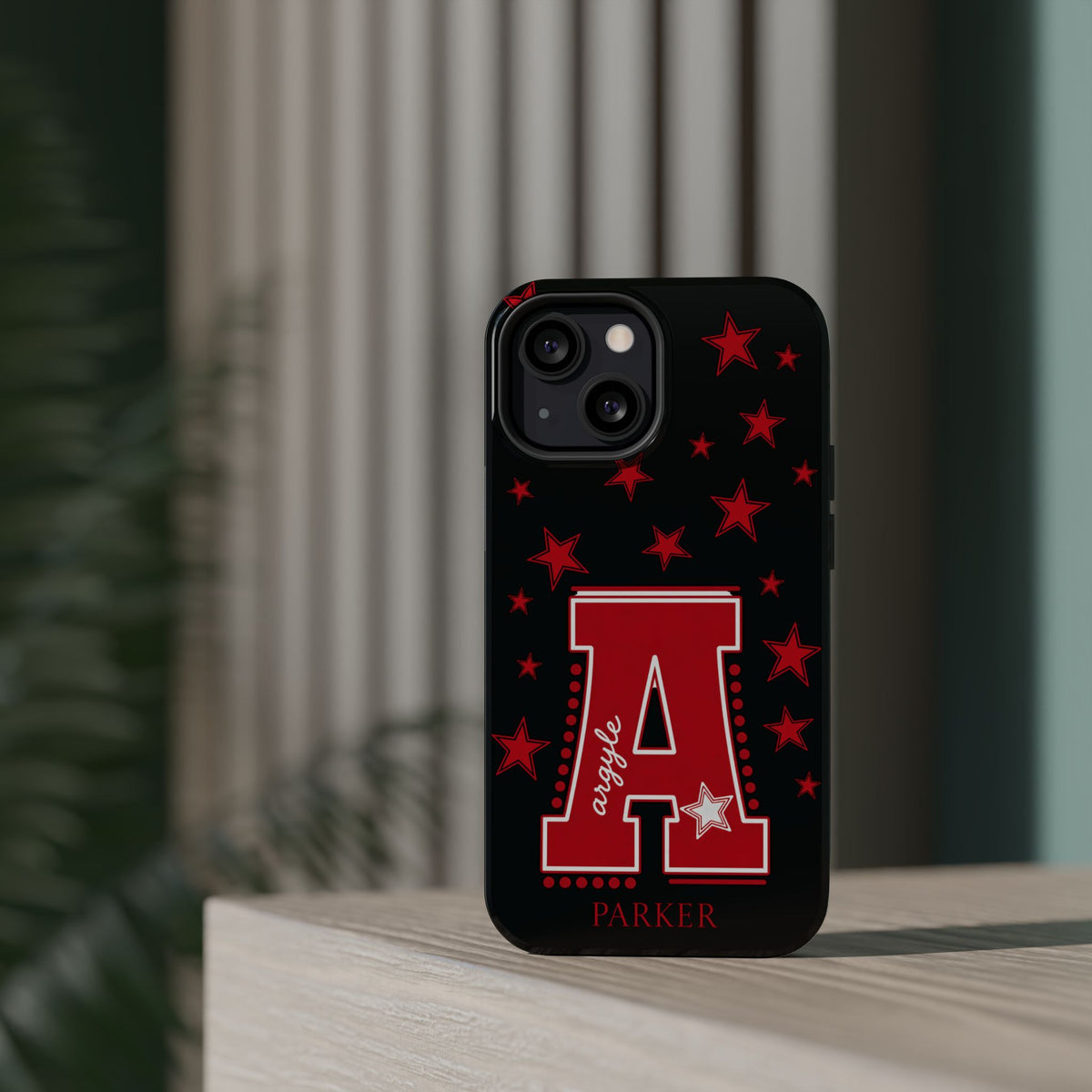 Personalized Initial Phone Case — Red Varsity 'A' with Stars (Magnetic Impact-Resistant)