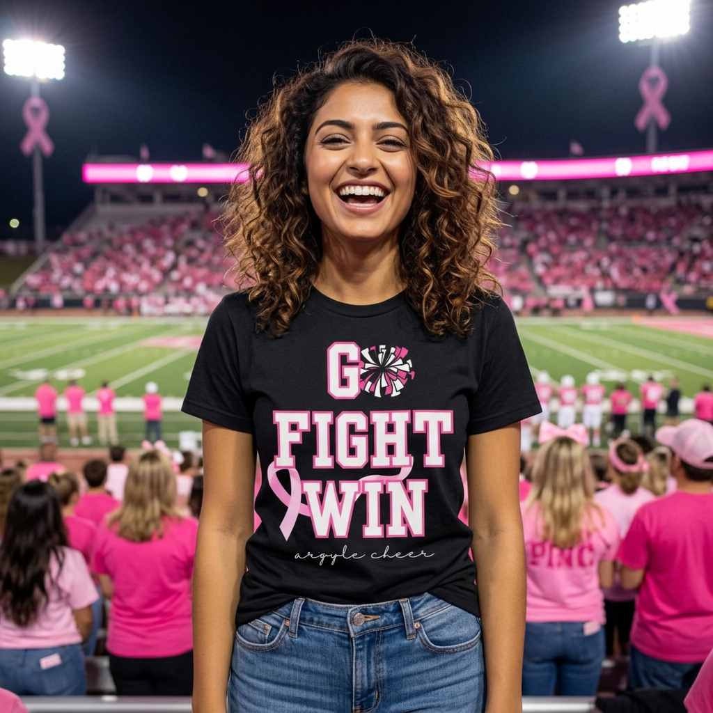Breast Cancer Awareness "Go Fight Win" Custom Cheer Mom T-Shirt