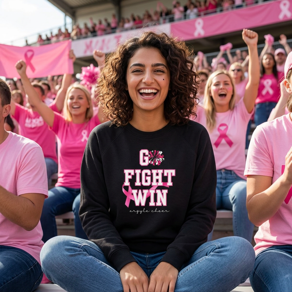 MOM | Custom Cheer Mom Raglan Sweatshirt | Go Fight Win Pink Out Breast Cancer Awareness