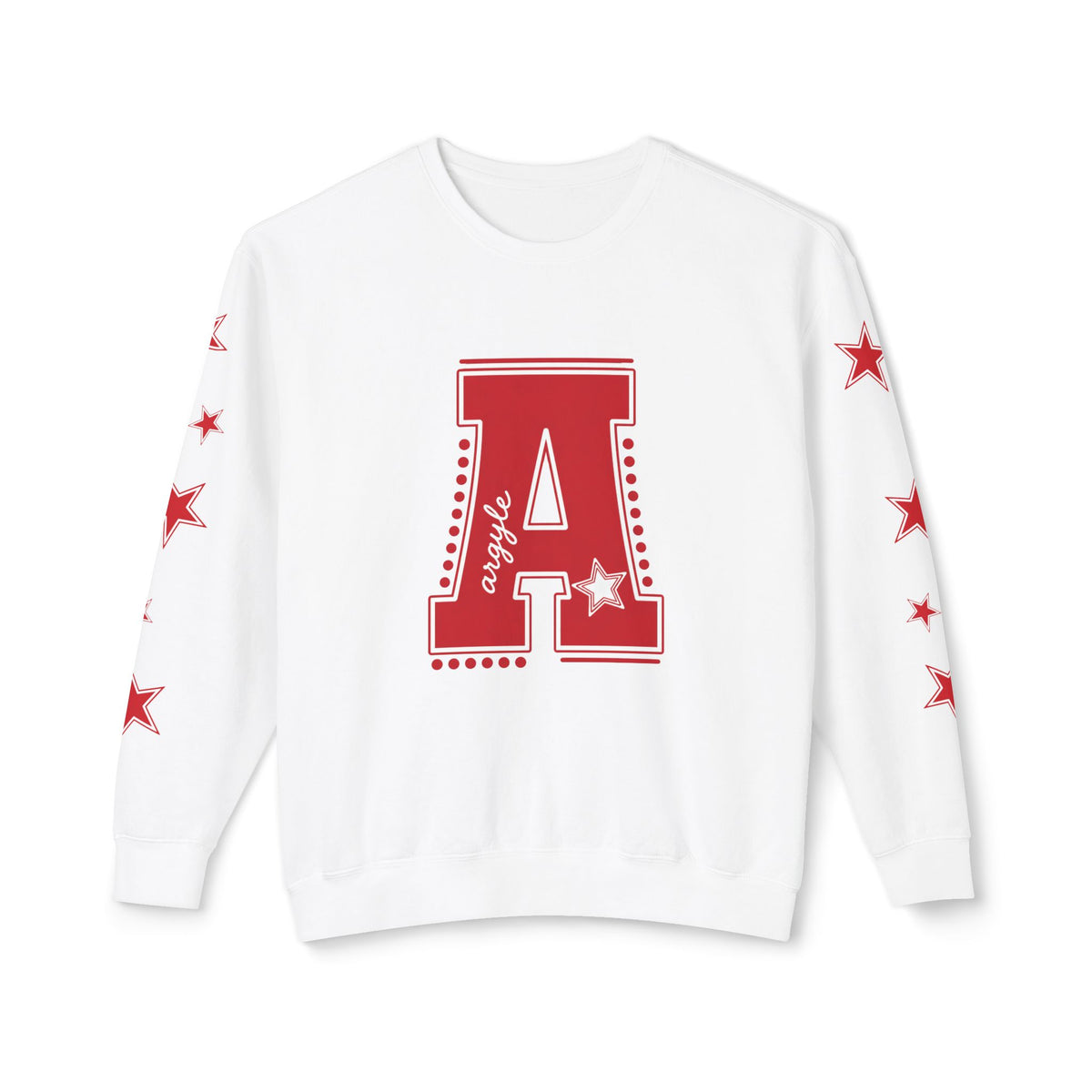 Red Varsity 'A' Crewneck Sweatshirt — Star Sleeve Letterman Pullover