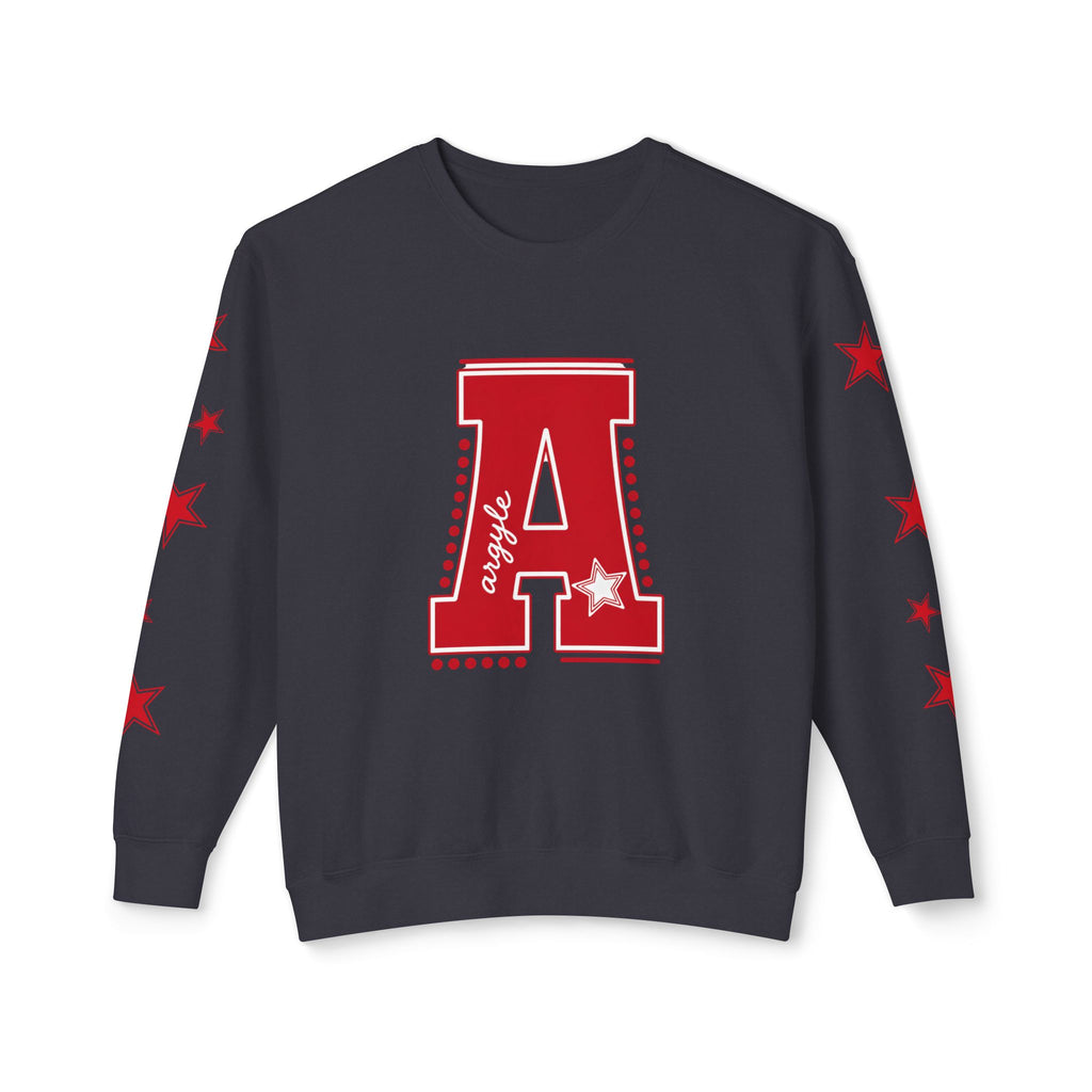 Red Varsity 'A' Crewneck Sweatshirt — Star Sleeve Letterman Pullover