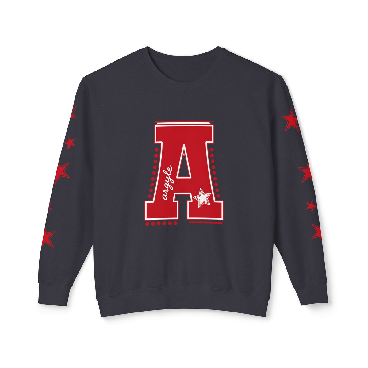 Red Varsity 'A' Crewneck Sweatshirt — Star Sleeve Letterman Pullover