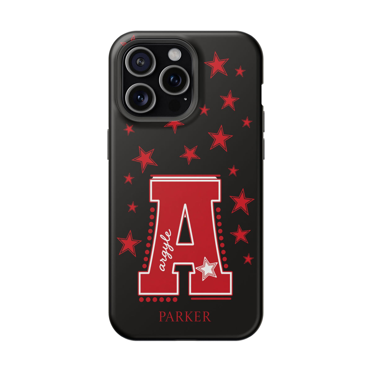 Personalized Initial Phone Case — Red Varsity 'A' with Stars (Magnetic Impact-Resistant)