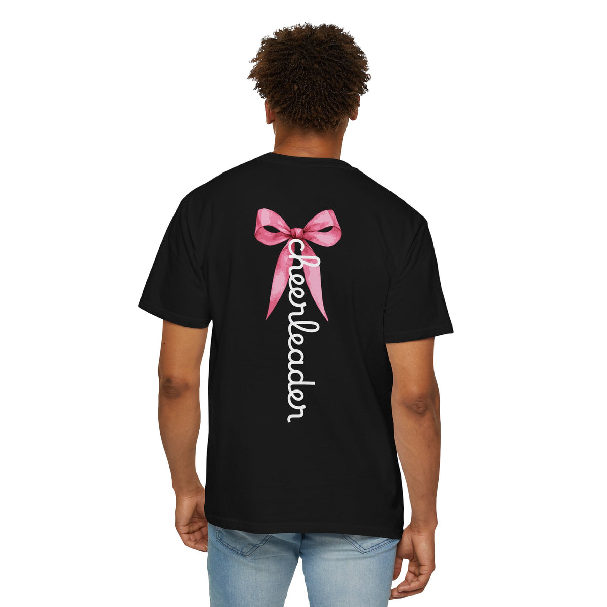 Breast Cancer Awareness Cheerleader Custom T-Shirt — "Go Fight Win" Pink Ribbon