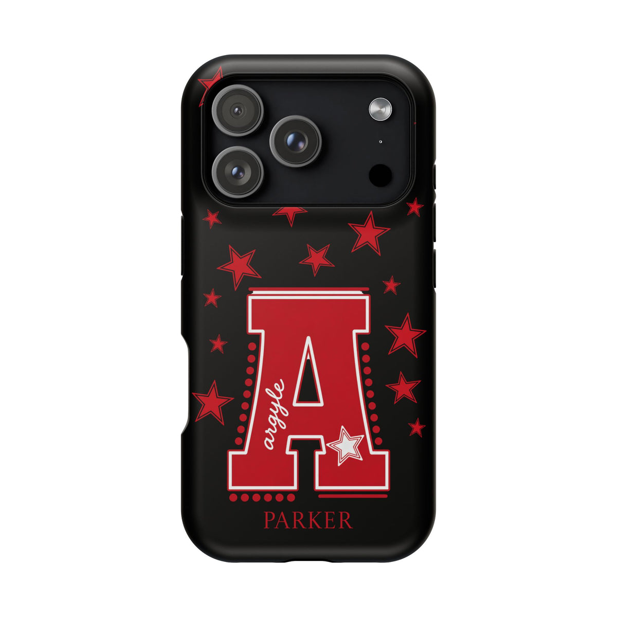 Personalized Initial Phone Case — Red Varsity 'A' with Stars (Magnetic Impact-Resistant)
