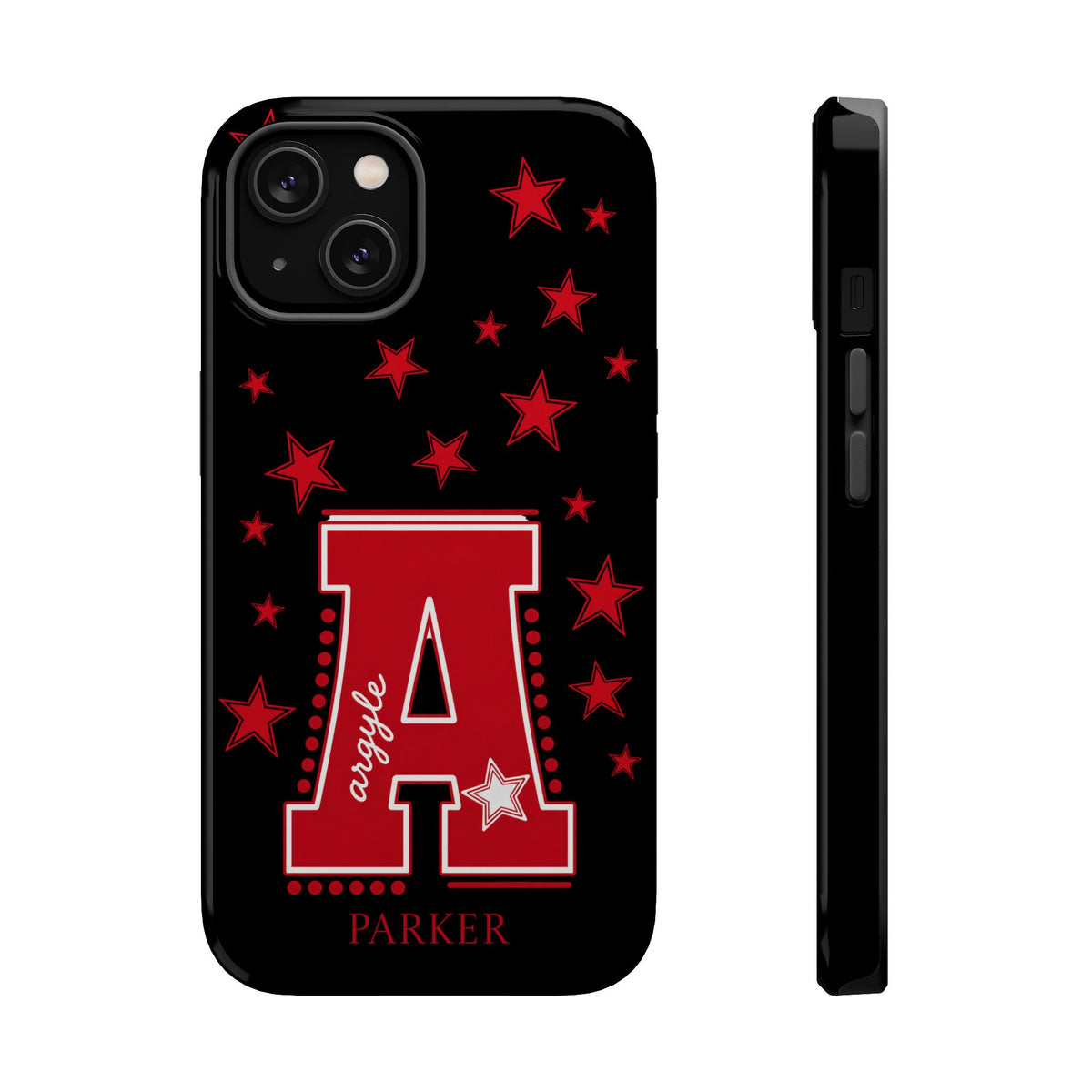 Personalized Initial Phone Case — Red Varsity 'A' with Stars (Magnetic Impact-Resistant)
