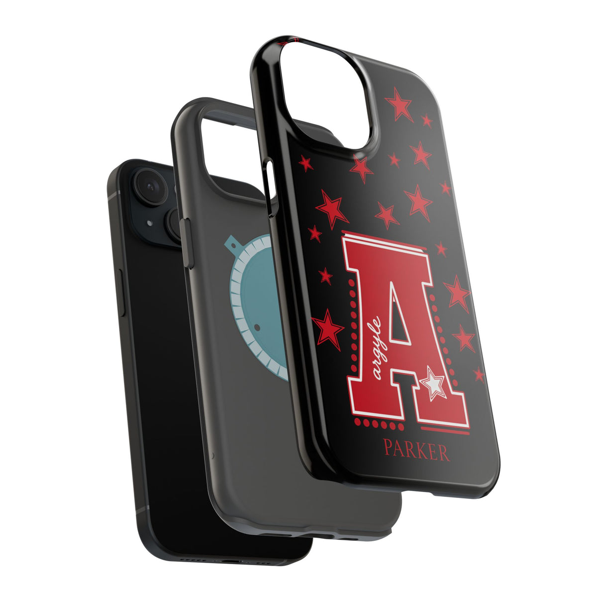 Personalized Initial Phone Case — Red Varsity 'A' with Stars (Magnetic Impact-Resistant)
