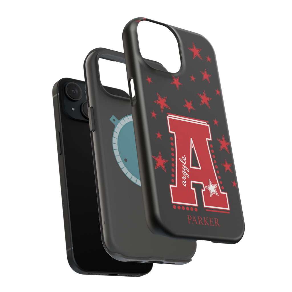 Personalized Initial Phone Case — Red Varsity 'A' with Stars (Magnetic Impact-Resistant)
