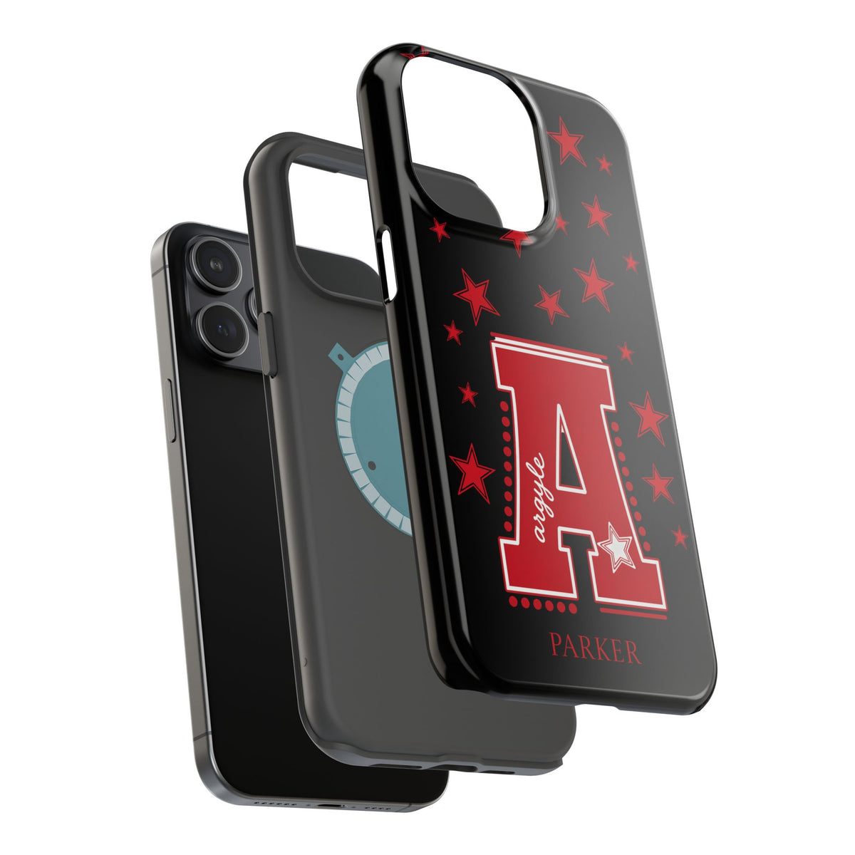Personalized Initial Phone Case — Red Varsity 'A' with Stars (Magnetic Impact-Resistant)