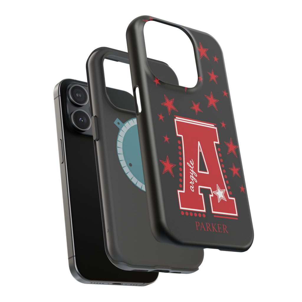 Personalized Initial Phone Case — Red Varsity 'A' with Stars (Magnetic Impact-Resistant)