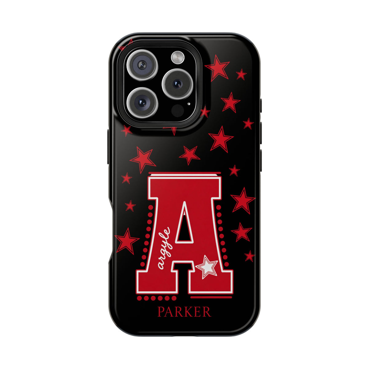 Personalized Initial Phone Case — Red Varsity 'A' with Stars (Magnetic Impact-Resistant)