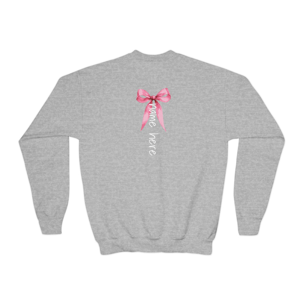 Custom Youth Crewneck Sweatshirt | "Go Fight Win" Pink Ribbon Breast Cancer Awareness
