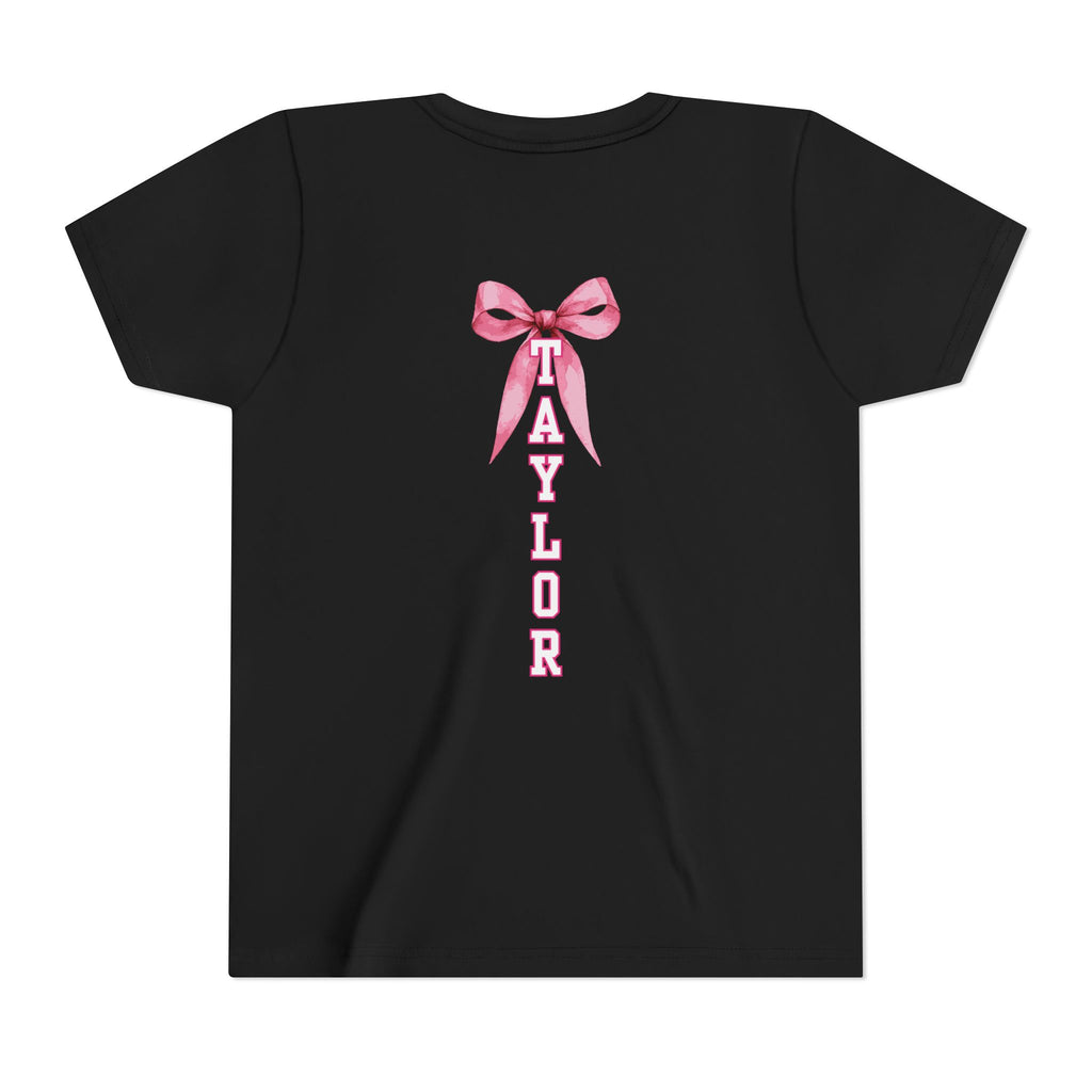 YOUTH  — Go Fight Win Pink Ribbon Cheerleader Shirt (Custom Name)