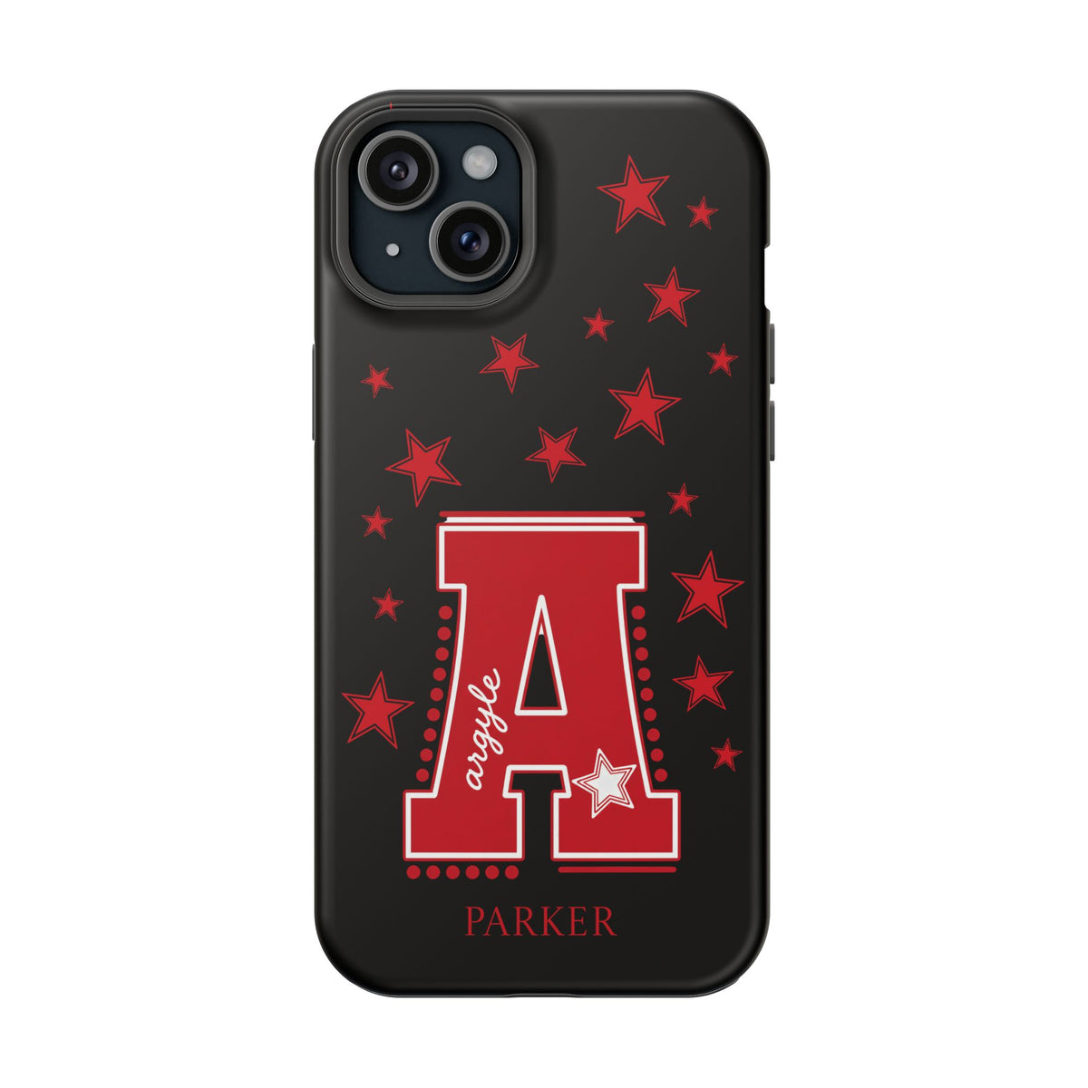Personalized Initial Phone Case — Red Varsity 'A' with Stars (Magnetic Impact-Resistant)