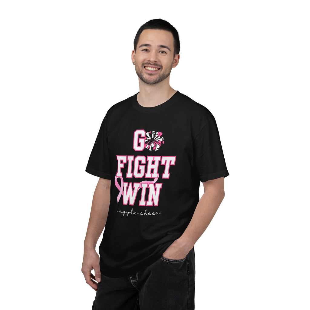 Breast Cancer Awareness Cheerleader Custom T-Shirt — "Go Fight Win" Pink Ribbon