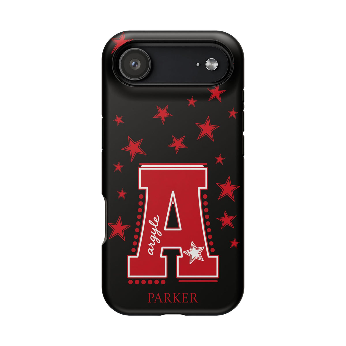 Personalized Initial Phone Case — Red Varsity 'A' with Stars (Magnetic Impact-Resistant)