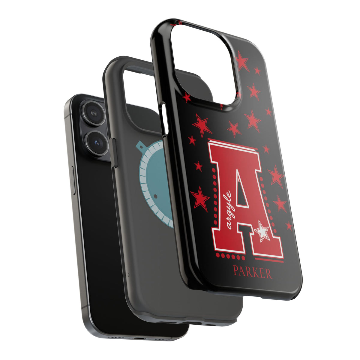 Personalized Initial Phone Case — Red Varsity 'A' with Stars (Magnetic Impact-Resistant)