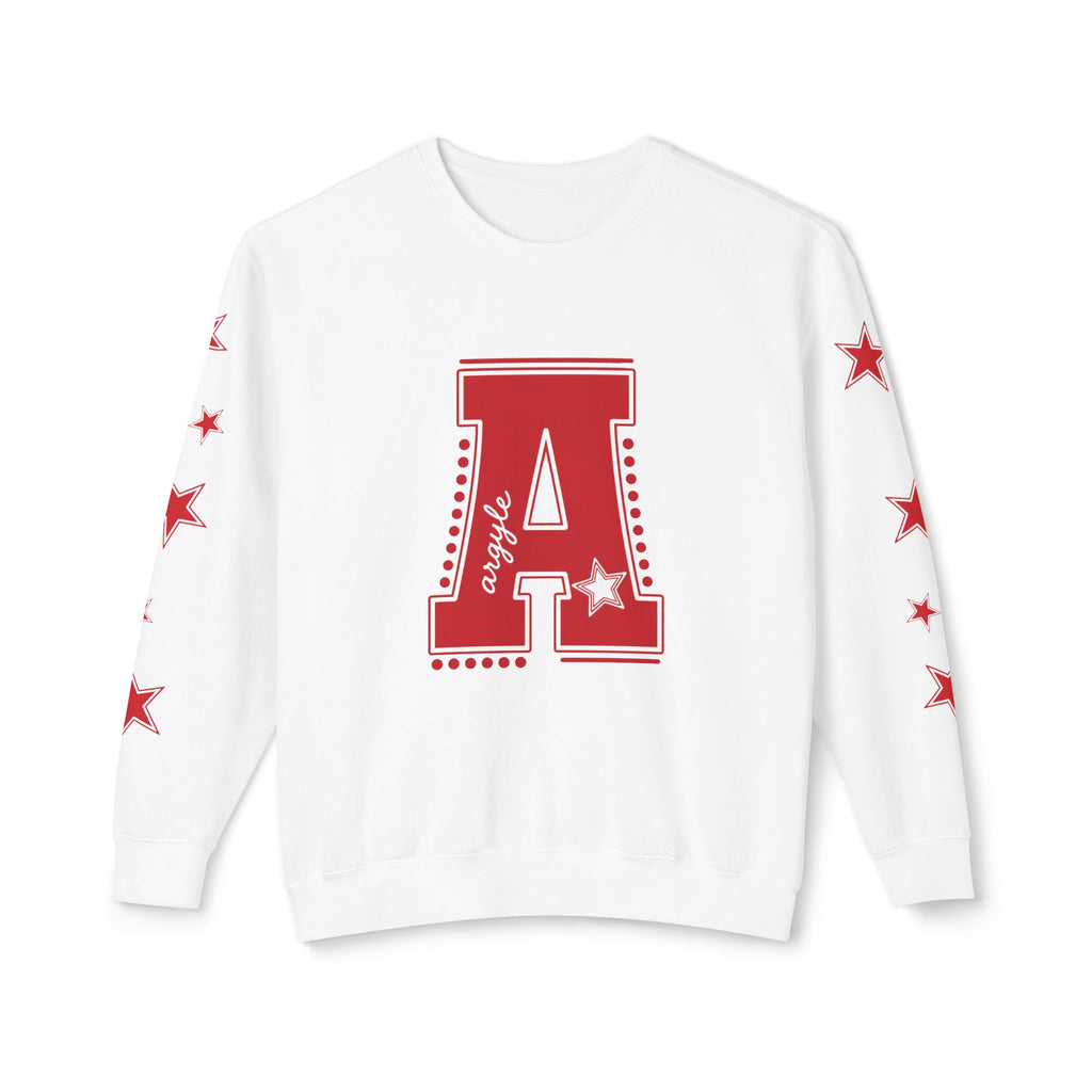 Red Varsity 'A' Crewneck Sweatshirt — Star Sleeve Letterman Pullover