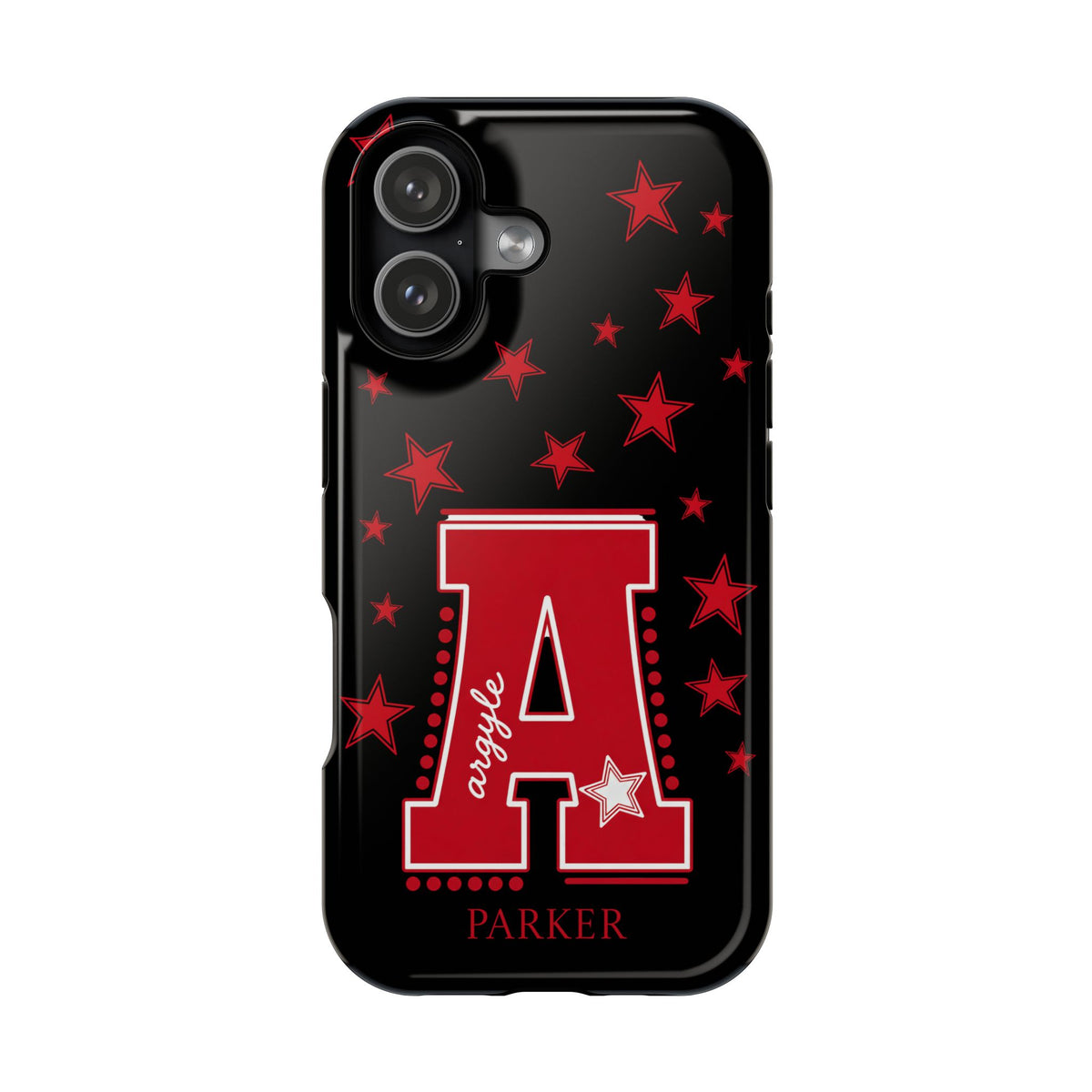 Personalized Initial Phone Case — Red Varsity 'A' with Stars (Magnetic Impact-Resistant)