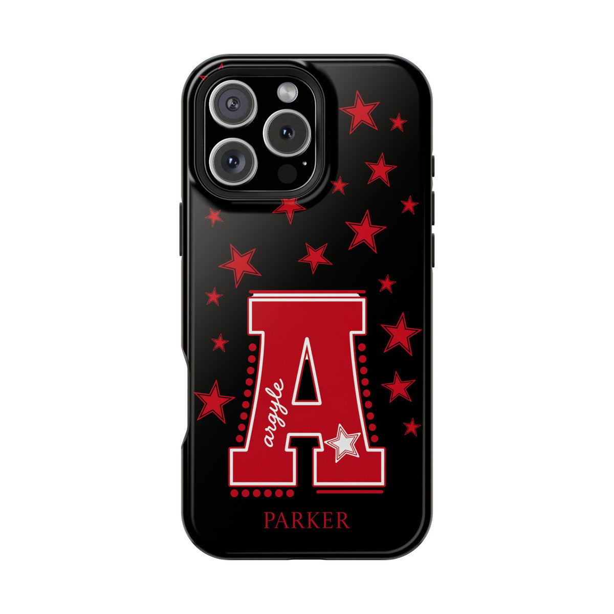 Personalized Initial Phone Case — Red Varsity 'A' with Stars (Magnetic Impact-Resistant)