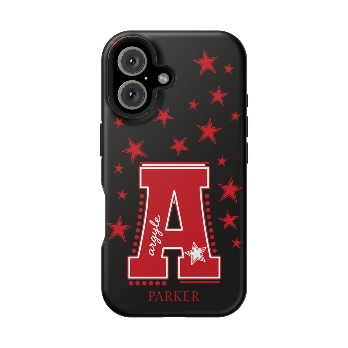 Personalized Initial Phone Case — Red Varsity 'A' with Stars (Magnetic Impact-Resistant)