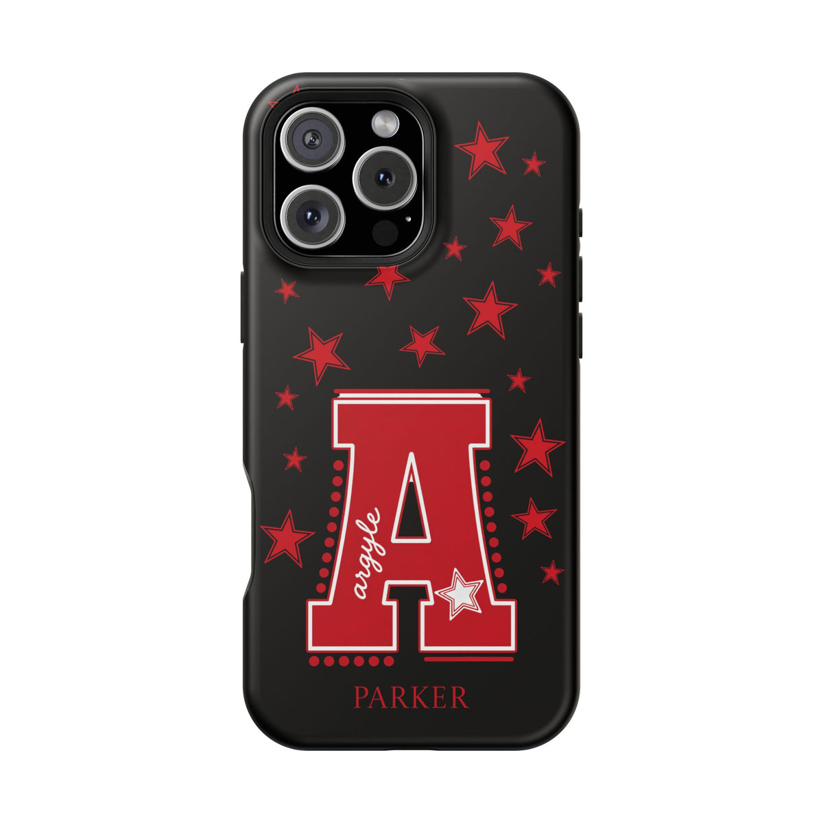Personalized Initial Phone Case — Red Varsity 'A' with Stars (Magnetic Impact-Resistant)