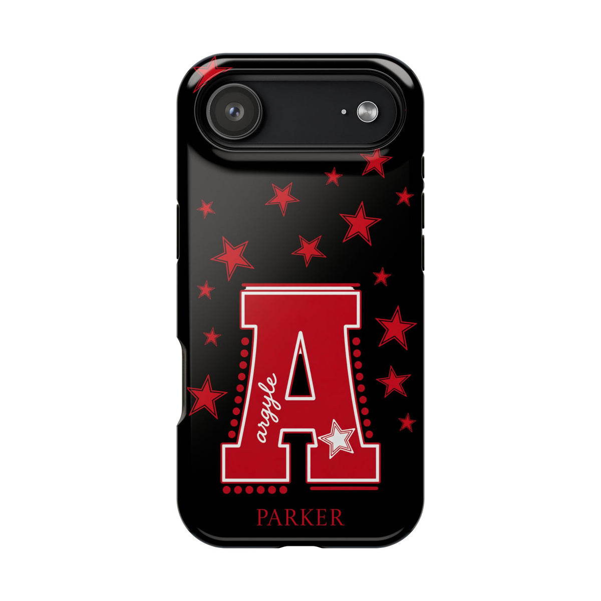 Personalized Initial Phone Case — Red Varsity 'A' with Stars (Magnetic Impact-Resistant)