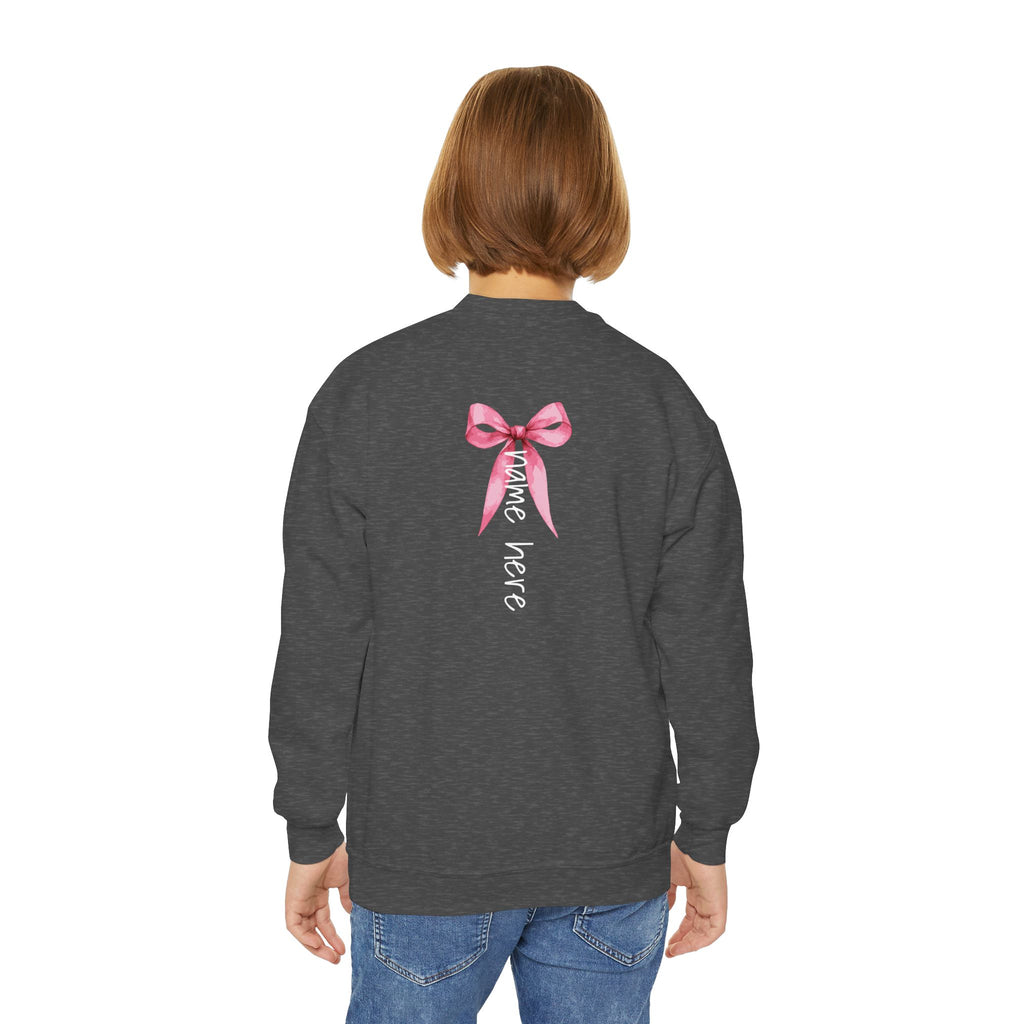 Custom Youth Crewneck Sweatshirt | "Go Fight Win" Pink Ribbon Breast Cancer Awareness