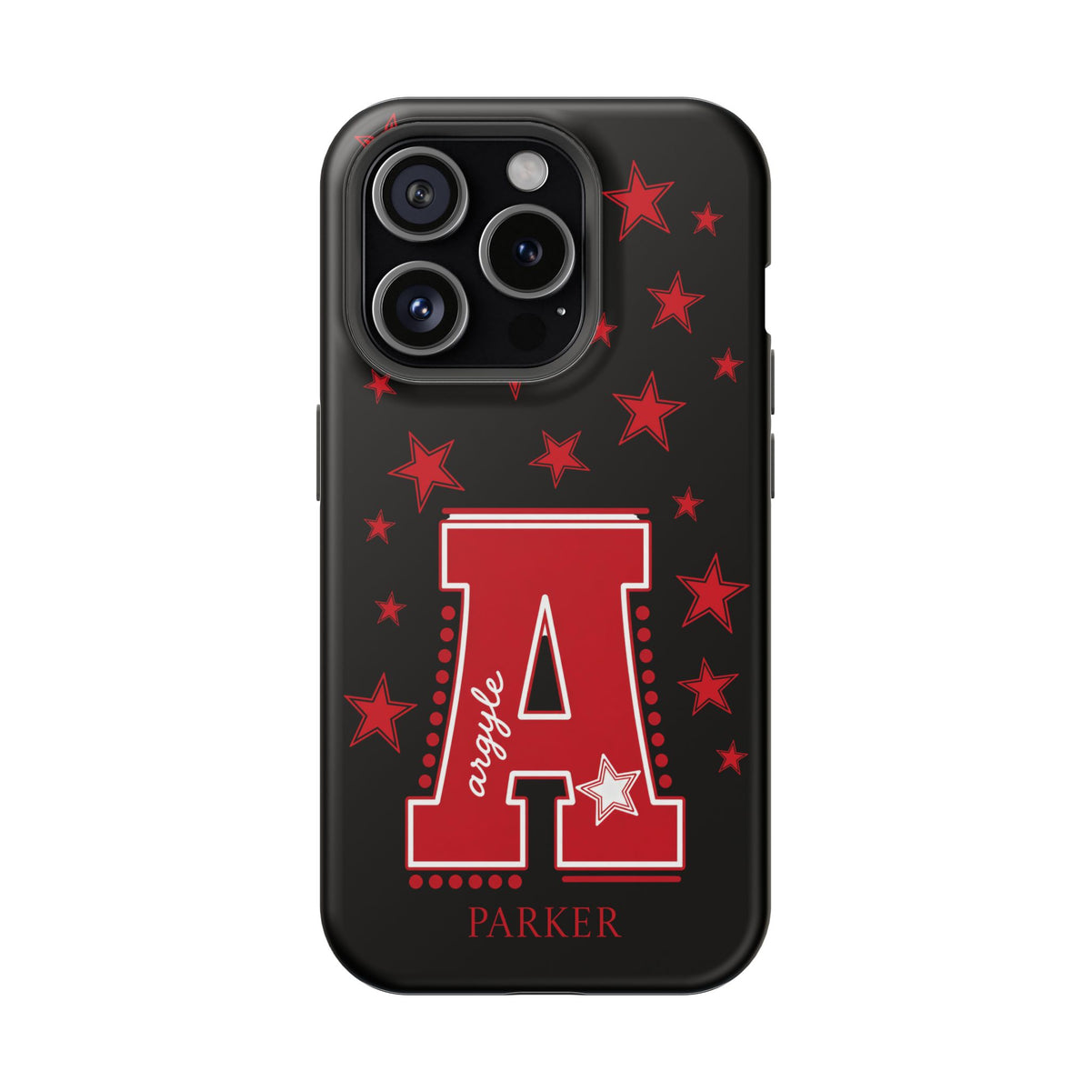 Personalized Initial Phone Case — Red Varsity 'A' with Stars (Magnetic Impact-Resistant)