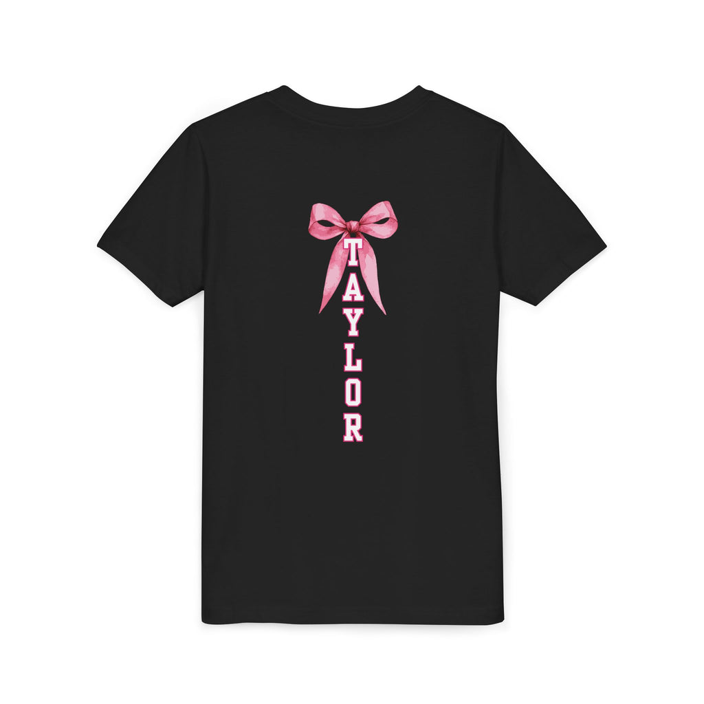 YOUTH  — Go Fight Win Pink Ribbon Cheerleader Shirt (Custom Name)