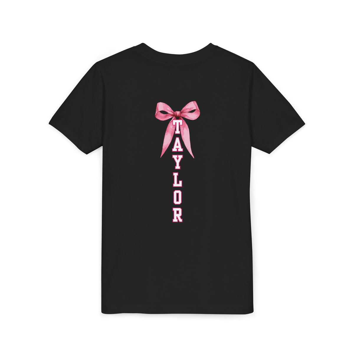 YOUTH  — Go Fight Win Pink Ribbon Cheerleader Shirt (Custom Name)