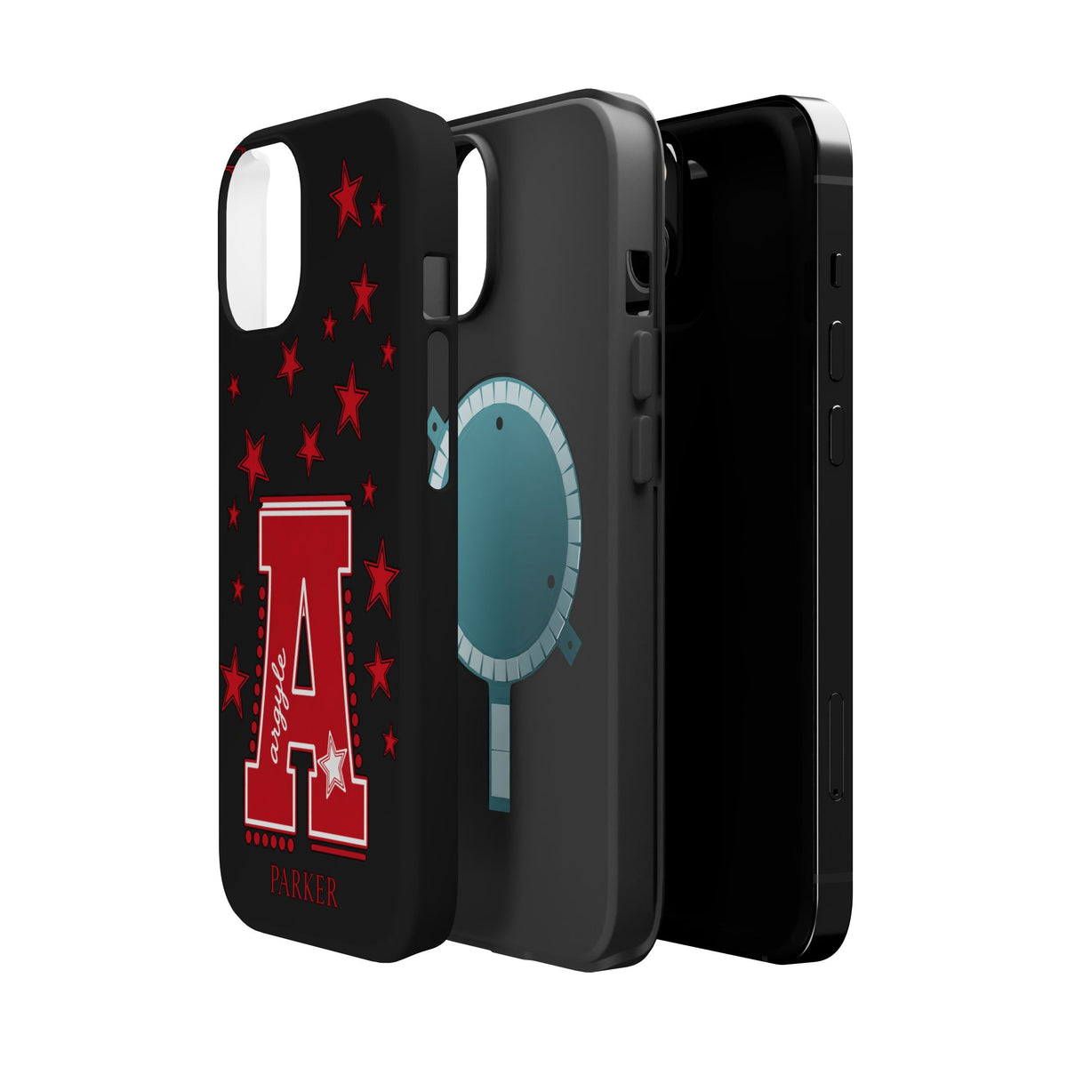 Personalized Initial Phone Case — Red Varsity 'A' with Stars (Magnetic Impact-Resistant)