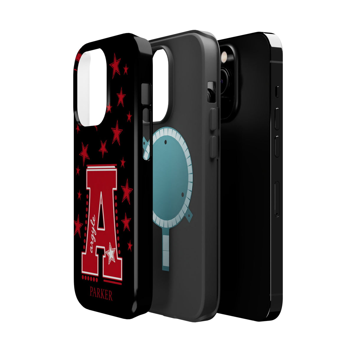 Personalized Initial Phone Case — Red Varsity 'A' with Stars (Magnetic Impact-Resistant)