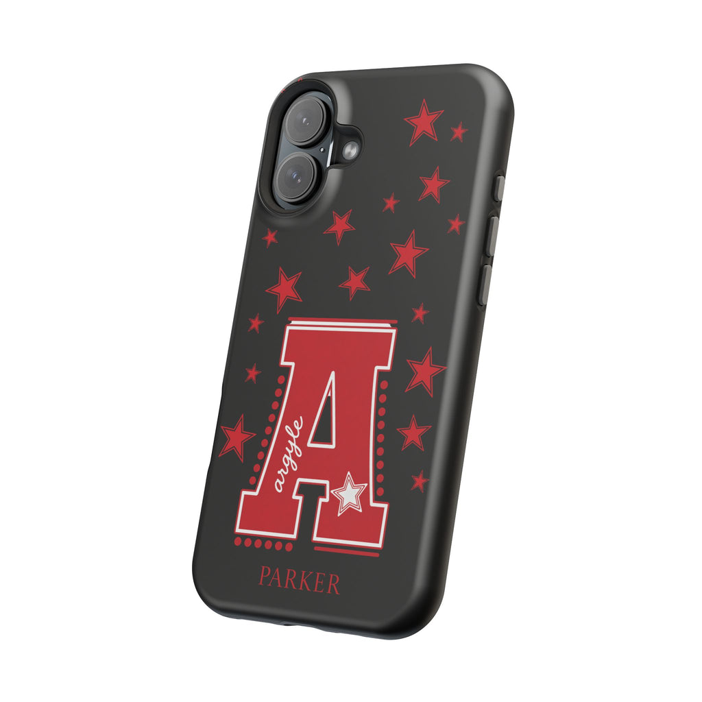Personalized Initial Phone Case — Red Varsity 'A' with Stars (Magnetic Impact-Resistant)