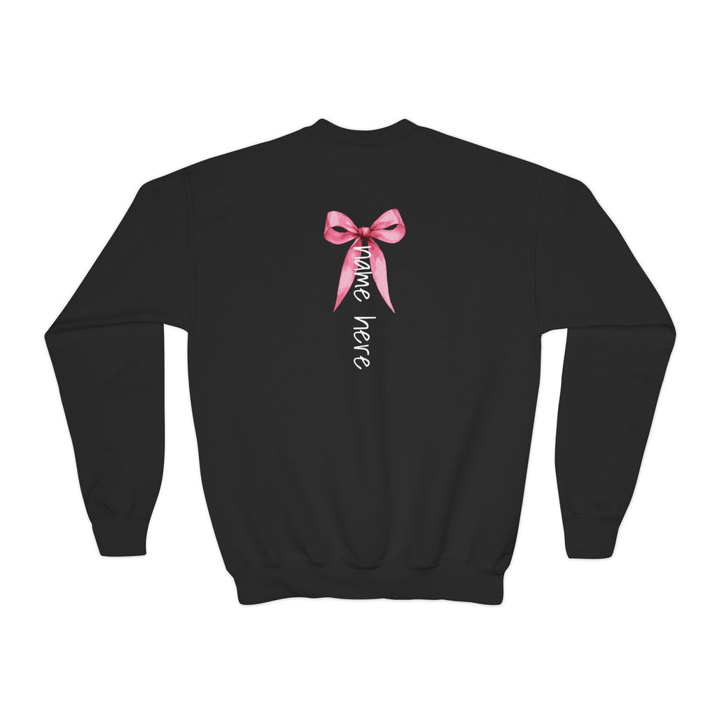 Custom Youth Crewneck Sweatshirt | "Go Fight Win" Pink Ribbon Breast Cancer Awareness