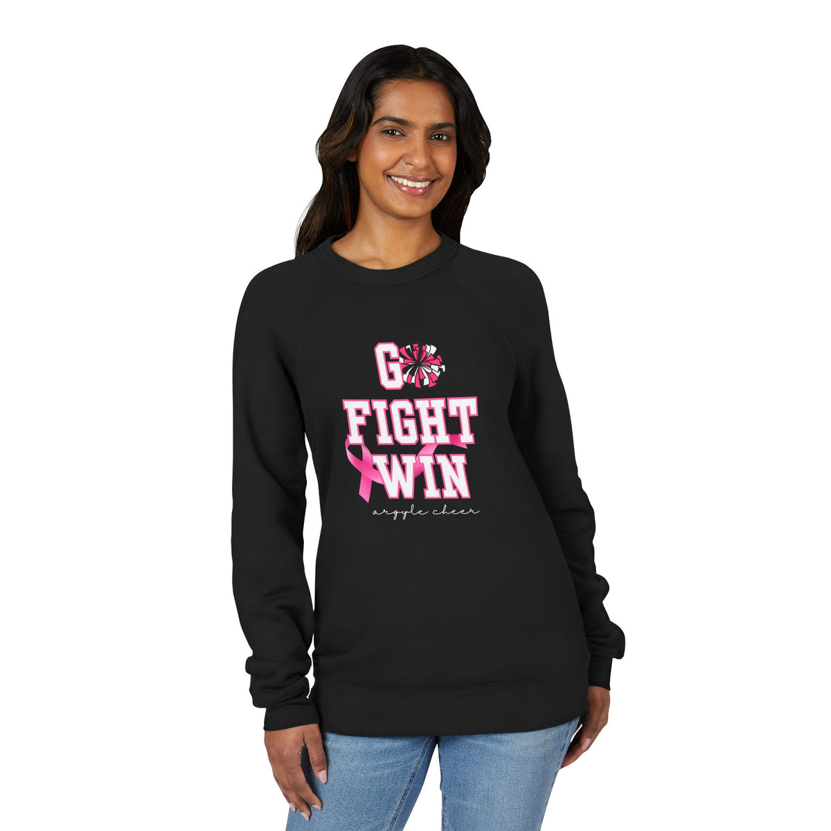 MOM | Custom Cheer Mom Raglan Sweatshirt | Go Fight Win Pink Out Breast Cancer Awareness