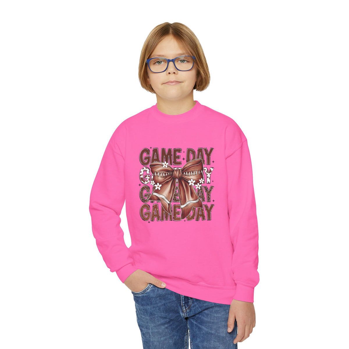 Game Day Bow Youth Crewneck Sweatshirt