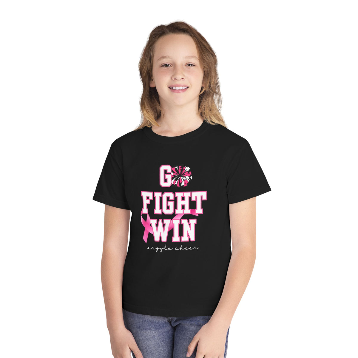 Youth Custom Cheer Brother — Go Fight Win Pink Ribbon Breast Cancer Support