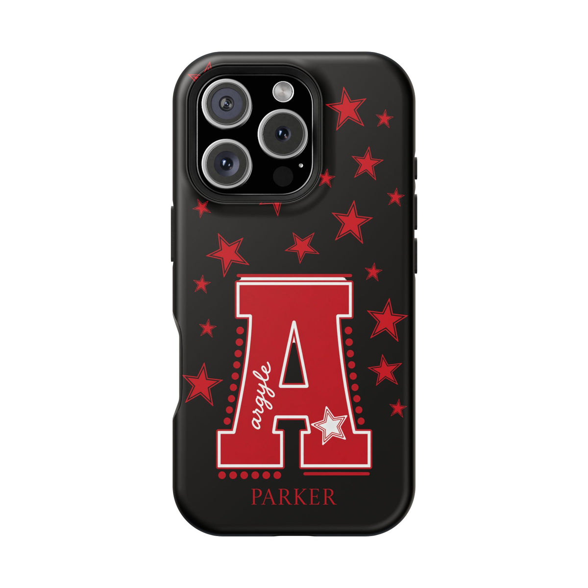 Personalized Initial Phone Case — Red Varsity 'A' with Stars (Magnetic Impact-Resistant)