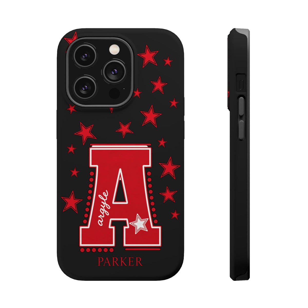 Personalized Initial Phone Case — Red Varsity 'A' with Stars (Magnetic Impact-Resistant)