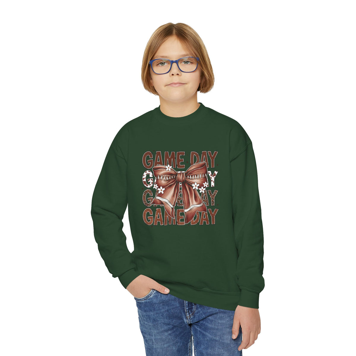 Game Day Bow Youth Crewneck Sweatshirt
