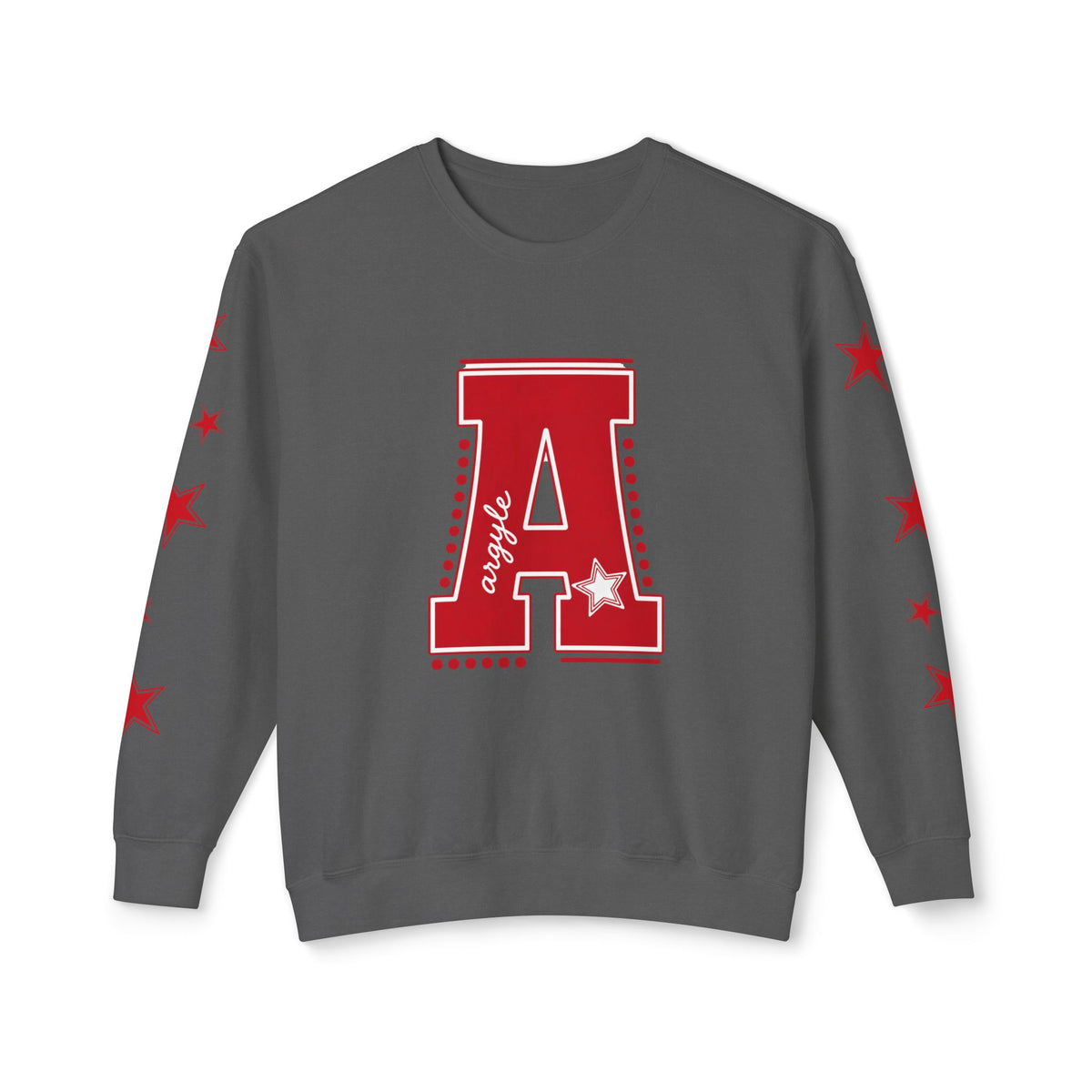 Red Varsity 'A' Crewneck Sweatshirt — Star Sleeve Letterman Pullover