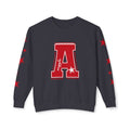 Red Varsity 'A' Crewneck Sweatshirt — Star Sleeve Letterman Pullover