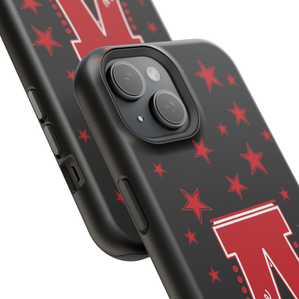 Personalized Initial Phone Case — Red Varsity 'A' with Stars (Magnetic Impact-Resistant)
