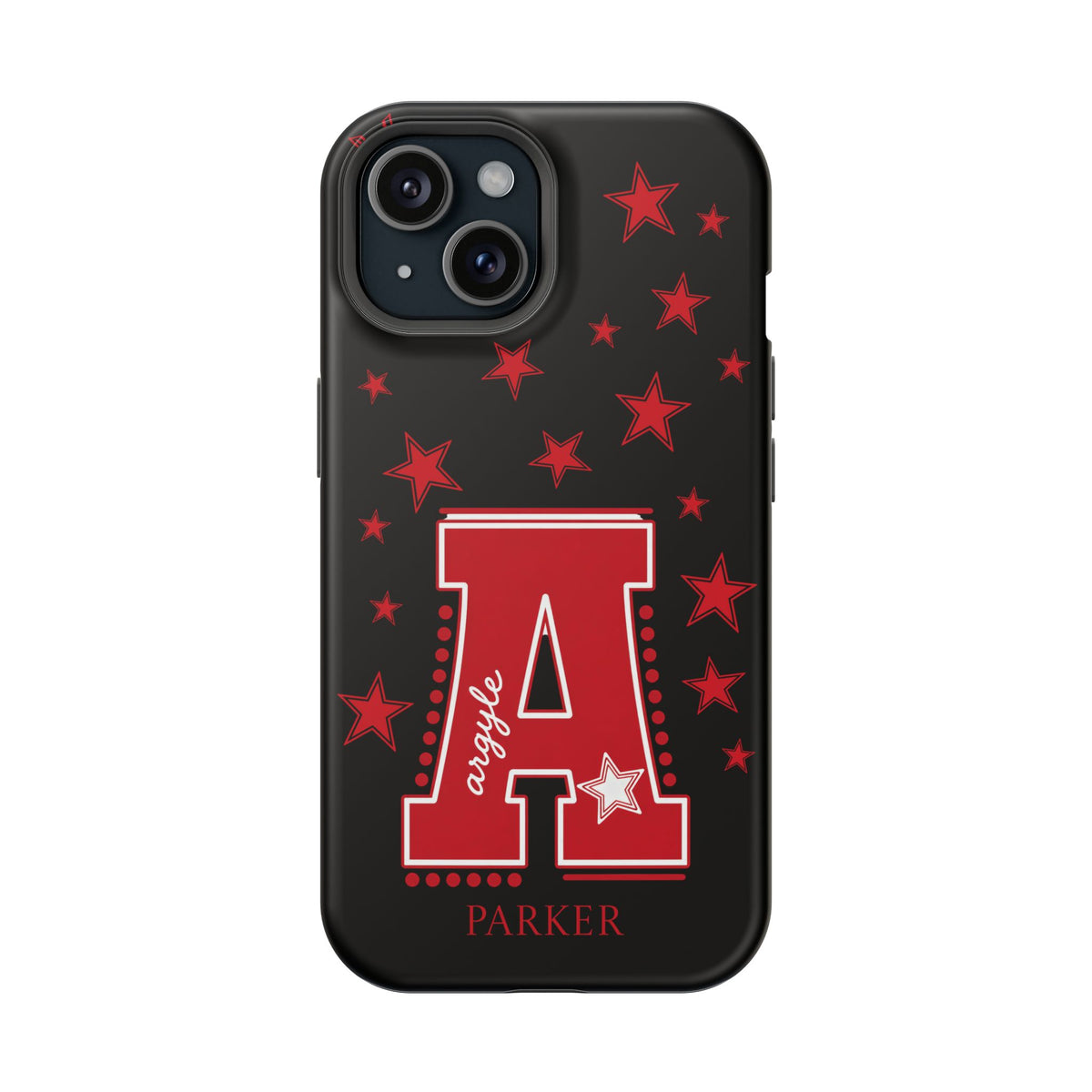 Personalized Initial Phone Case — Red Varsity 'A' with Stars (Magnetic Impact-Resistant)