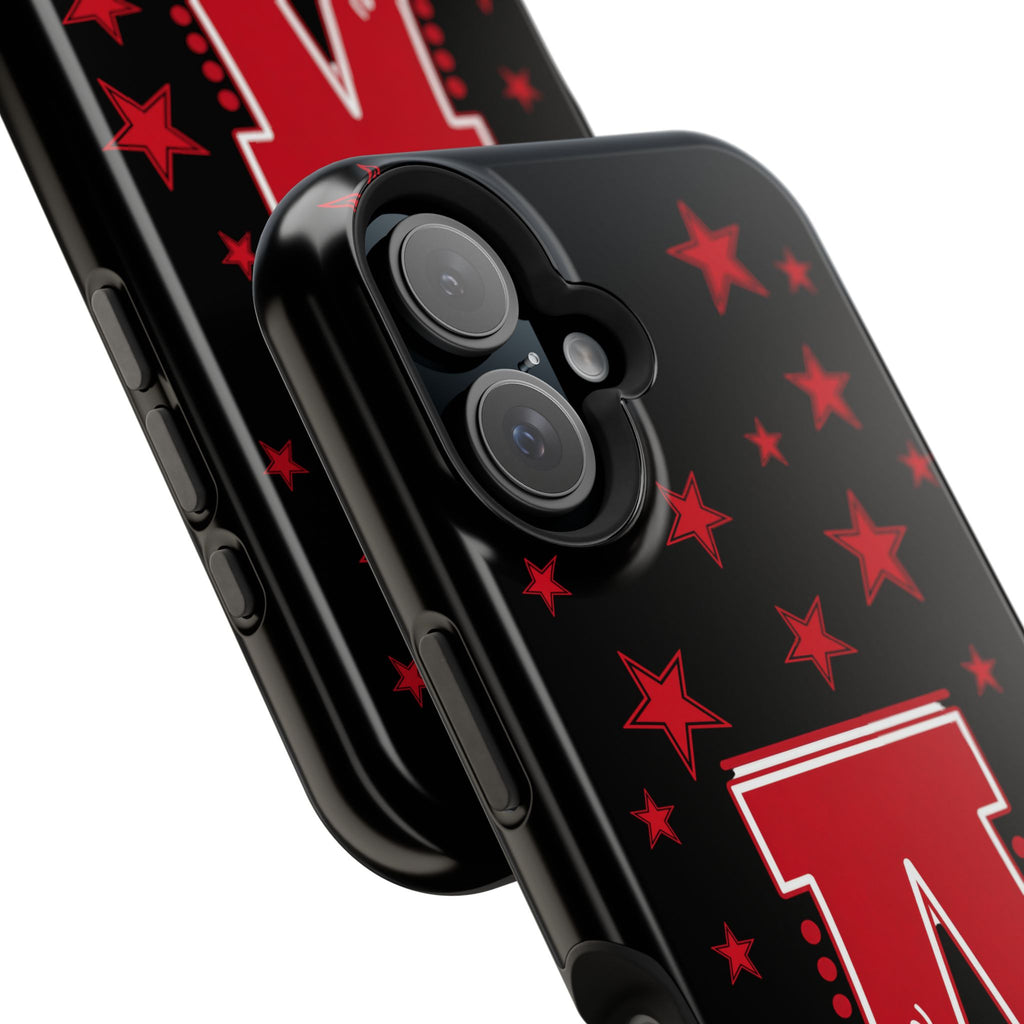 Personalized Initial Phone Case — Red Varsity 'A' with Stars (Magnetic Impact-Resistant)